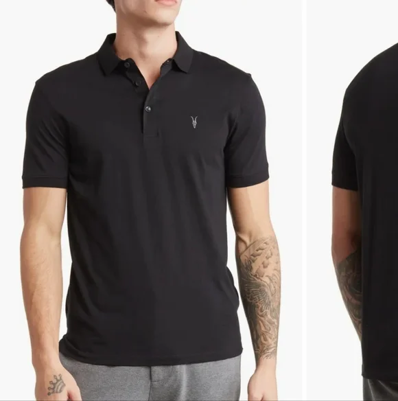 All Saints Black Short Sleeve Polo Shirt Youth Large Minimalist Quiet Luxury - Picture 9 of 9